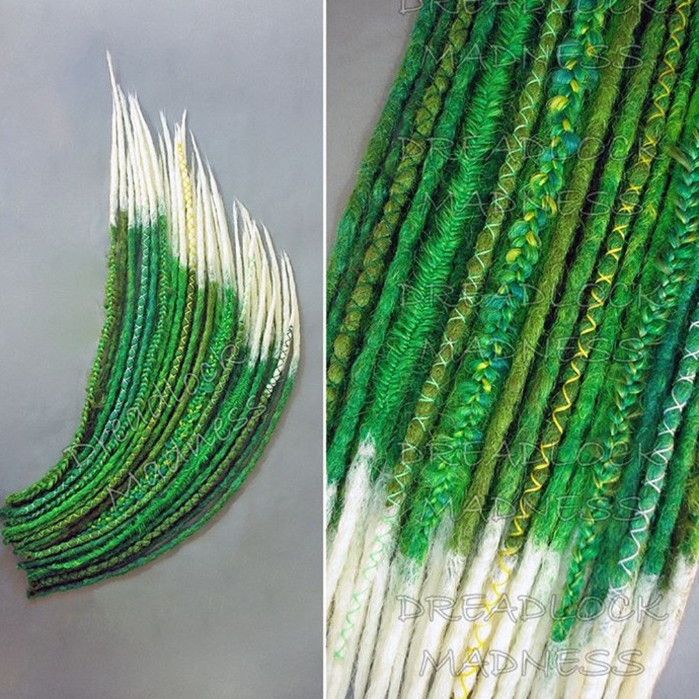 Green and White Synthetic Dreadlocks